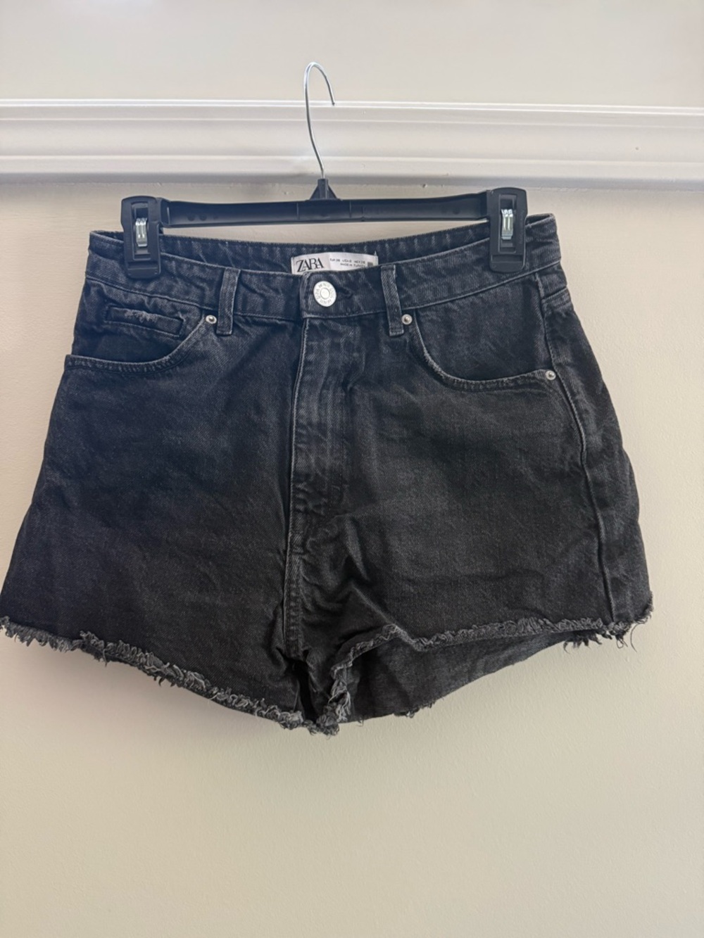Zara Black Frayed High-Rise Jean Shorts